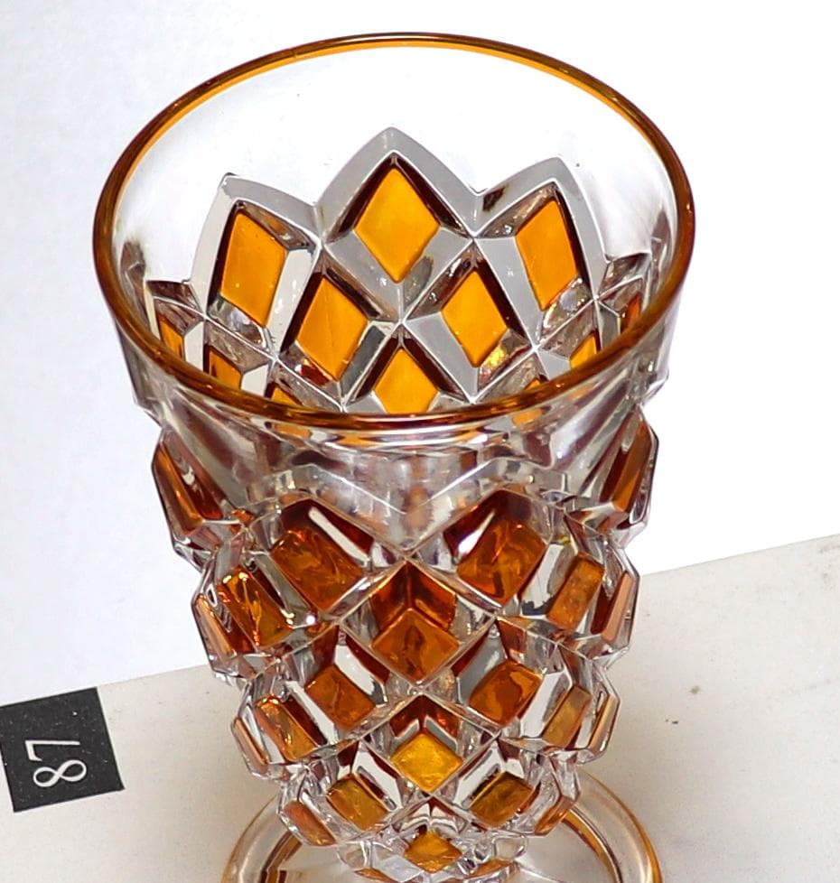 オールド・バカラ 最高級 琥珀色被せ ディアマン・カレ 大型 花瓶 アンバー色