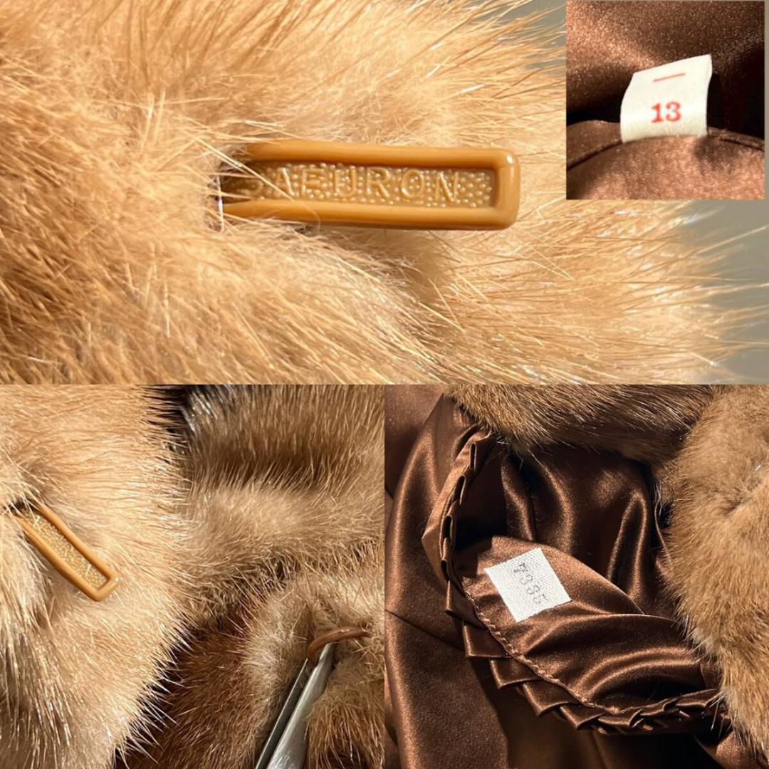 美品 サフロン デミバフミンク ファーコート 毛皮 サイズ13 XL 着丈71