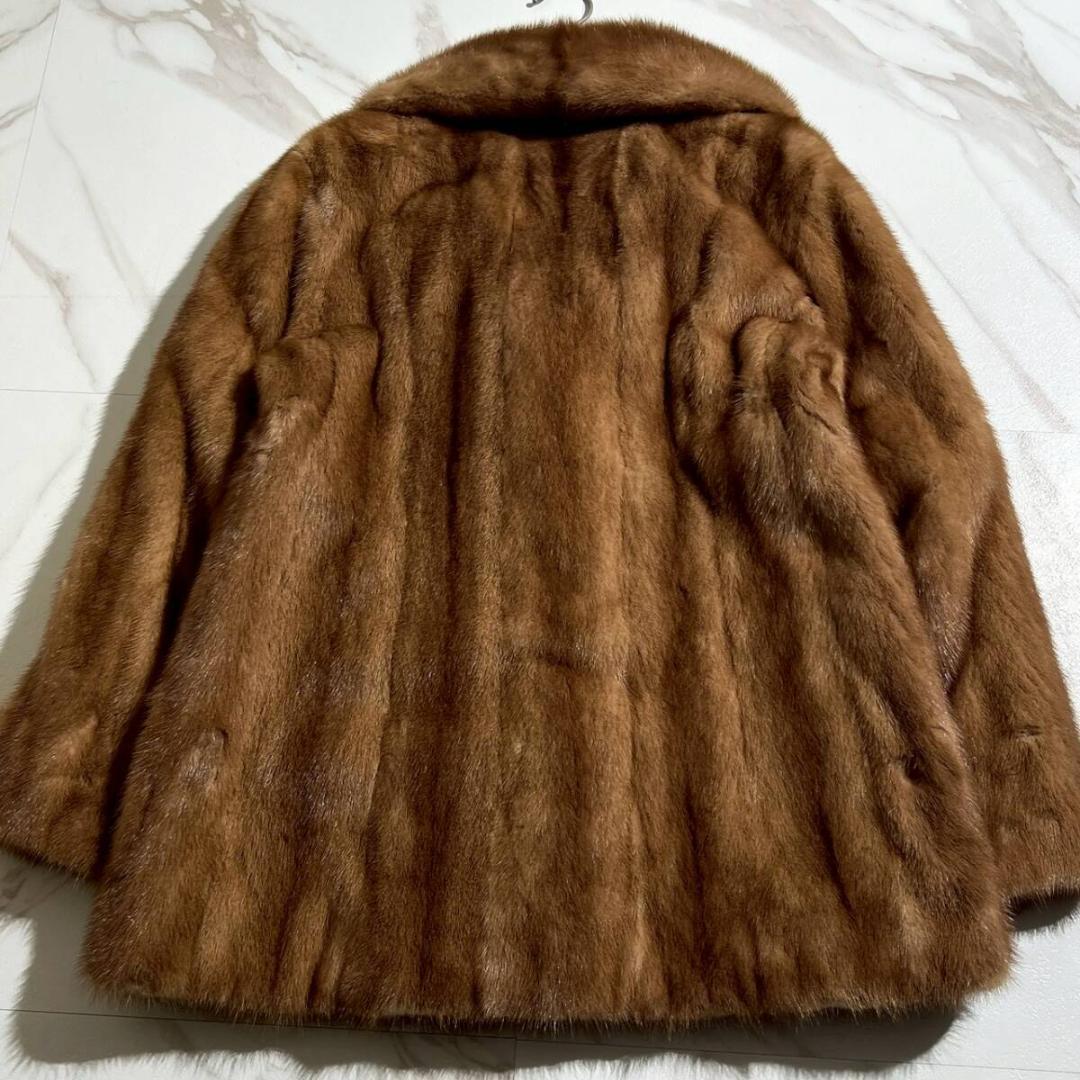 美品 サフロン デミバフミンク ファーコート 毛皮 サイズ13 XL 着丈71