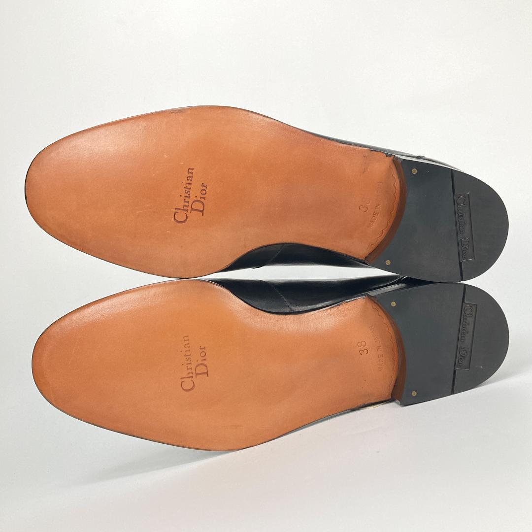 未使用・箱付　クリスチャンディオール　ロゴレザーローファー　本革　黒　38