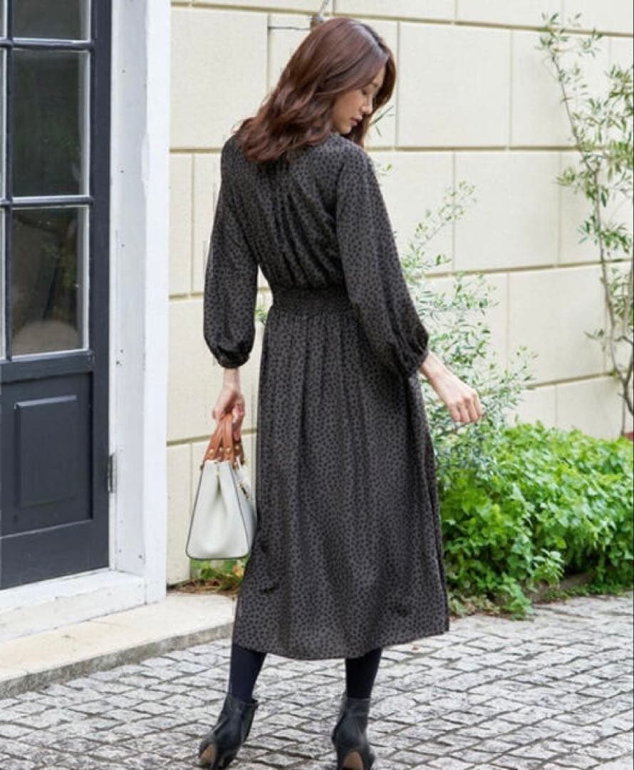 ANAYI アナイ デシンリーフプリントシャーリングワンピース 38 インナー付