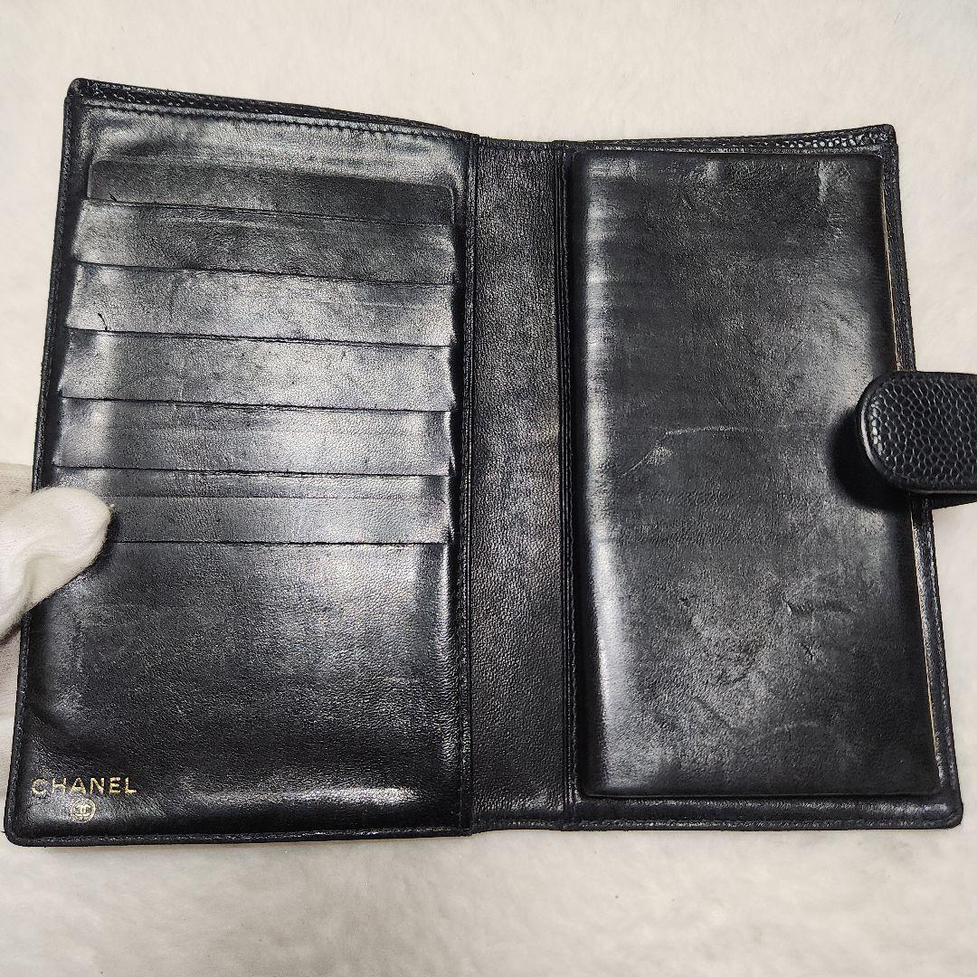 CHANEL シャネル キャビアスキン がま口　長財布　ブラック