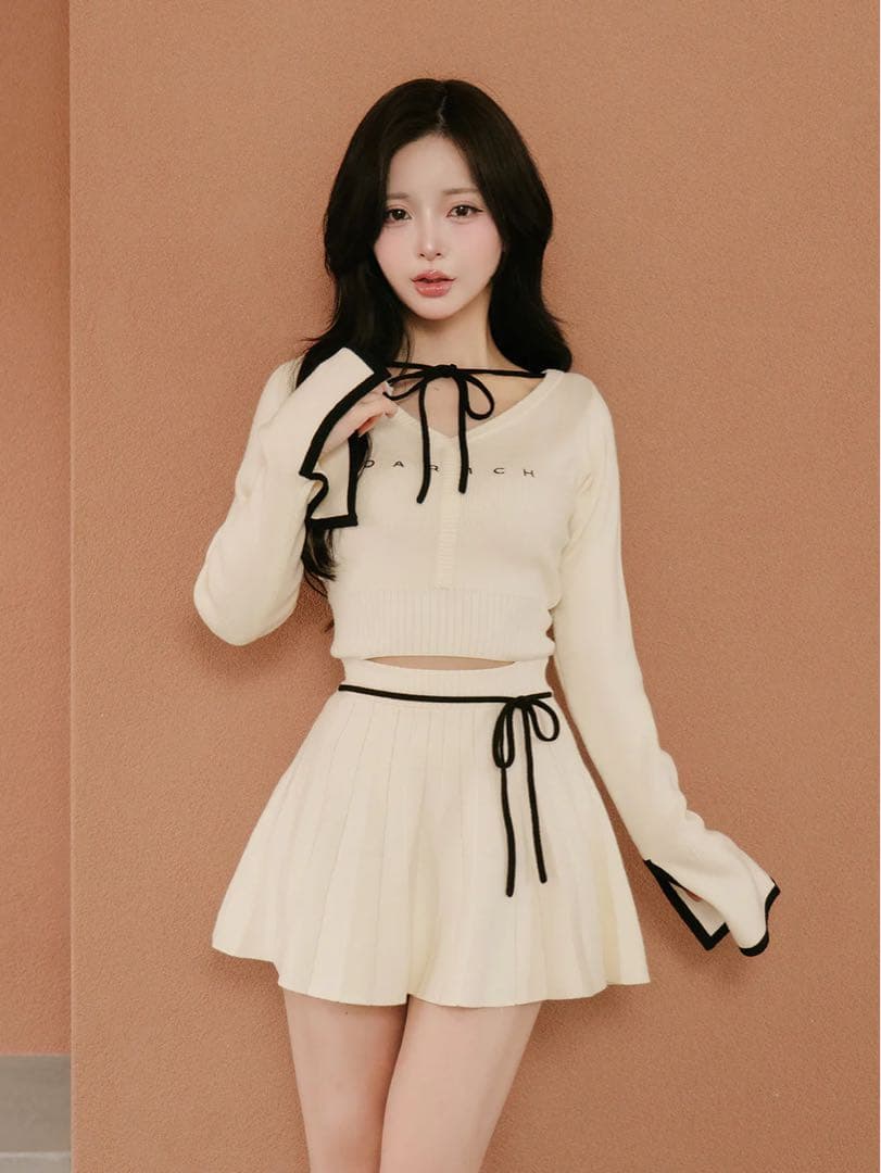 新品タグ ダーリッチ ウエストオープンリボンデザインニットミニワンピース FL