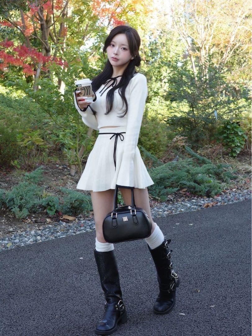 新品タグ ダーリッチ ウエストオープンリボンデザインニットミニワンピース FL