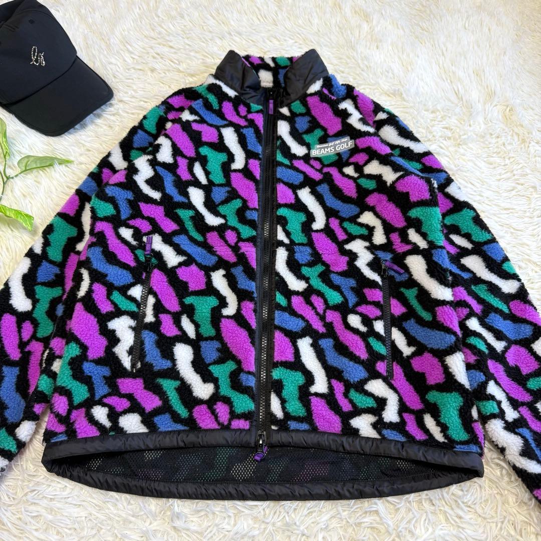 【ビームスゴルフ】美品 ボアジャケット 総柄 Lサイズ レディース