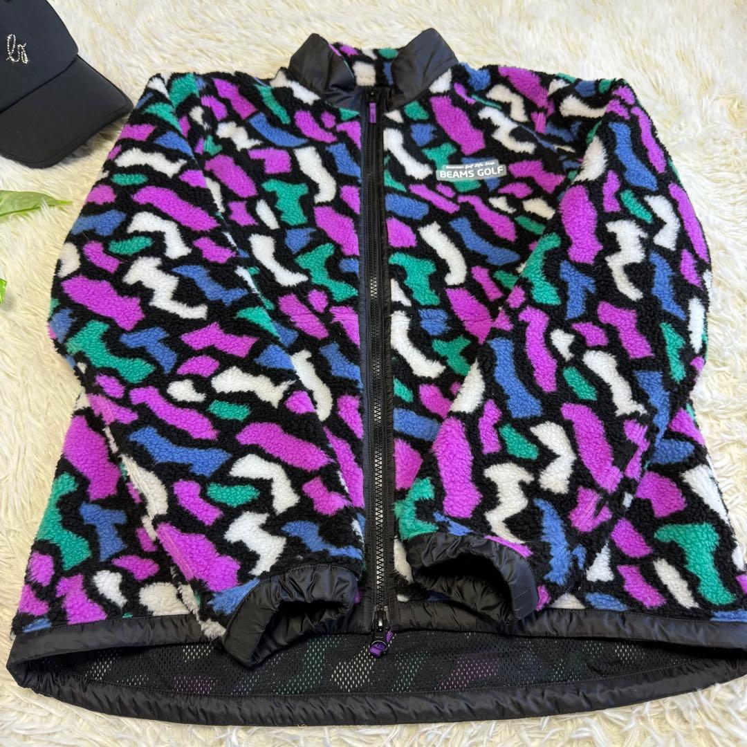【ビームスゴルフ】美品 ボアジャケット 総柄 Lサイズ レディース