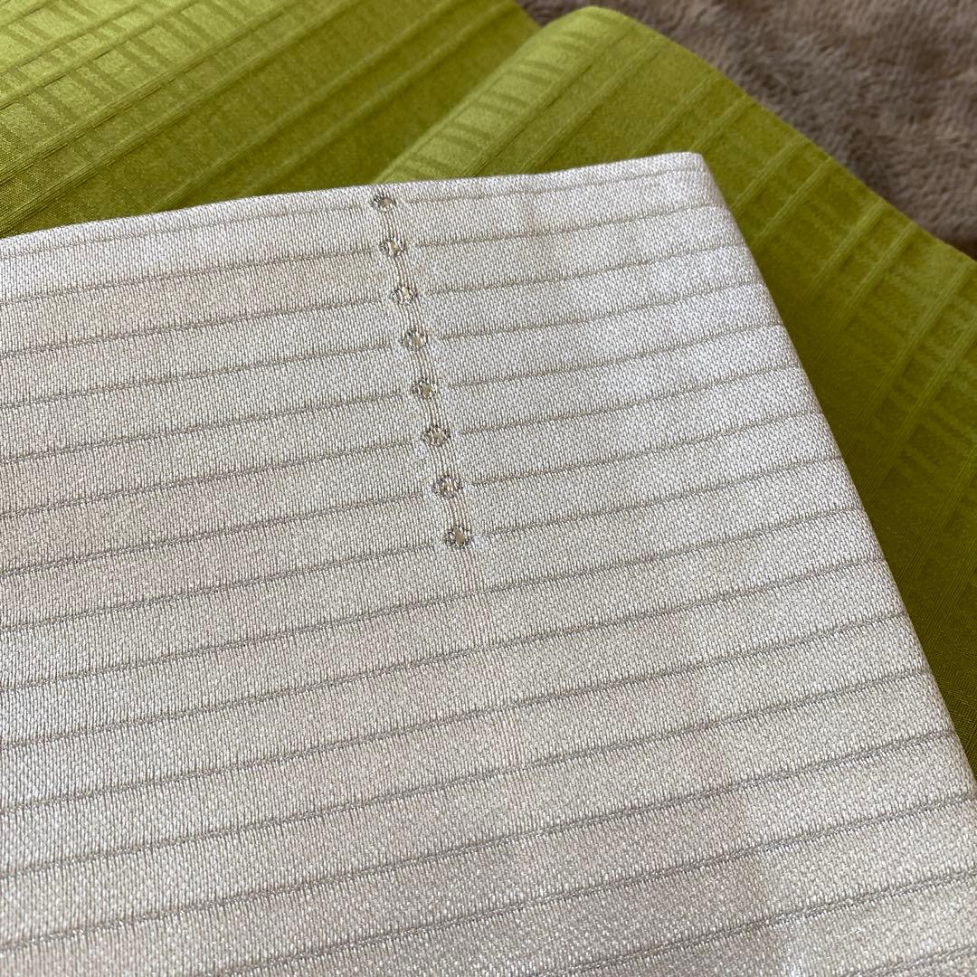 リバーシブル半幅帯 緑と白のストライプ