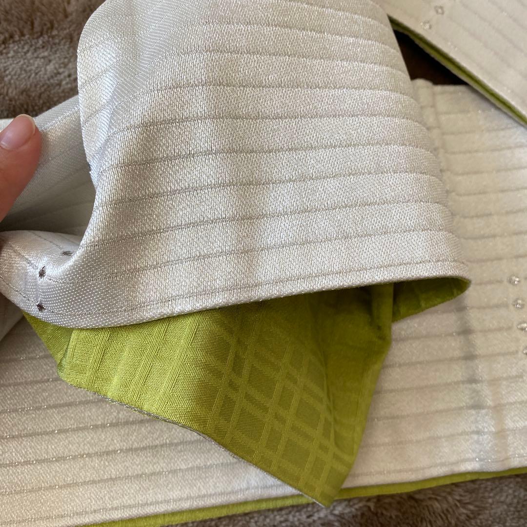 リバーシブル半幅帯 緑と白のストライプ