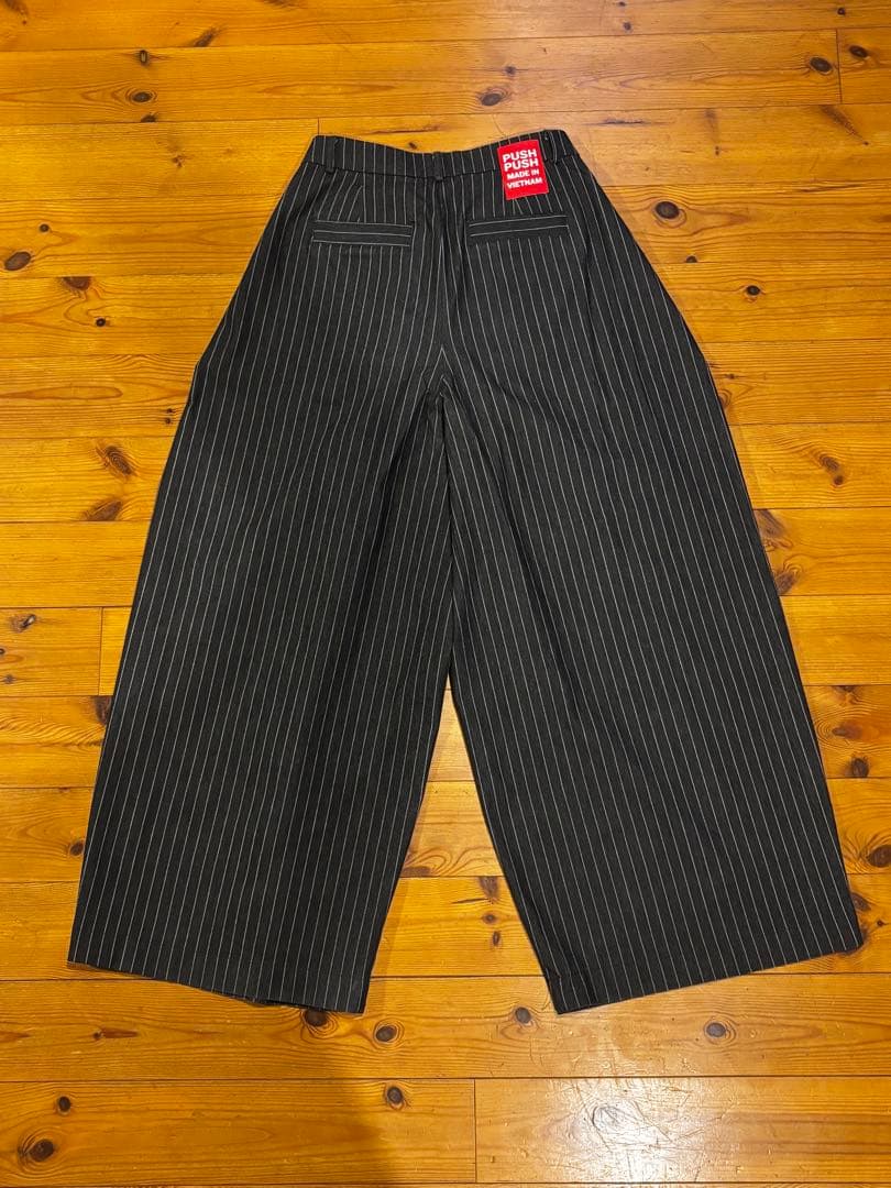PUSH PUSH ストライプ ワイドスラックス　ブラック　L