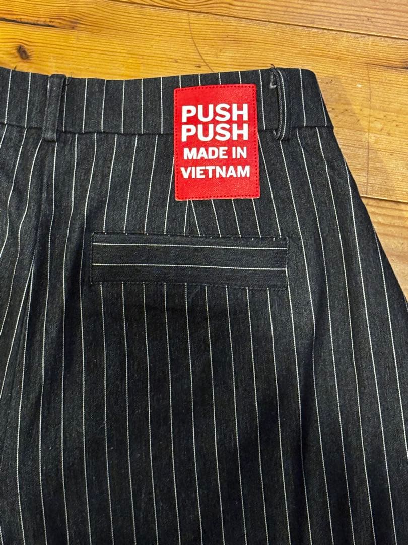 PUSH PUSH ストライプ ワイドスラックス　ブラック　L