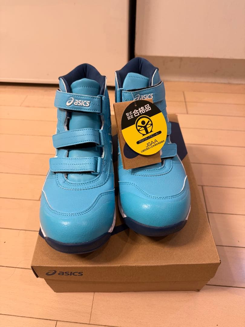 ASICS 水色 安全靴 ベルクロ