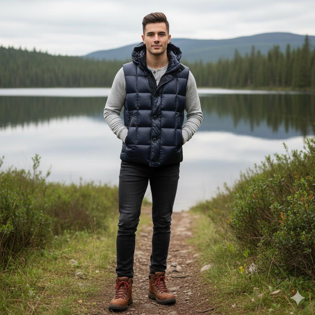 美品　キルティングダウンベスト　M 西川ダウン　ナノユニバース　　ネイビー