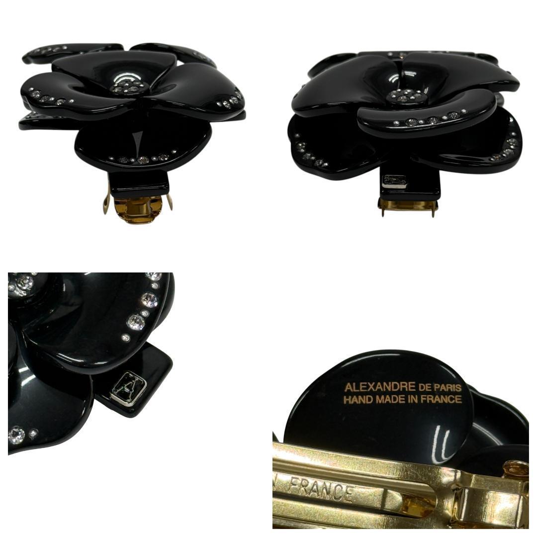 美品 アレクサンドルドゥパリ バレッタ ダブルカメリア フラワー ブラック