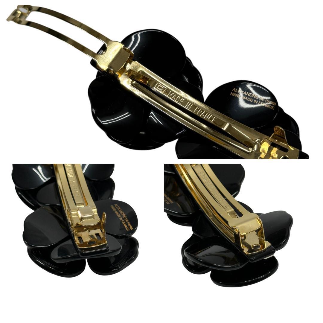 美品 アレクサンドルドゥパリ バレッタ ダブルカメリア フラワー ブラック