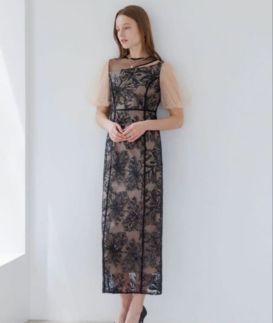 ドレス結婚式パーティー成人式二次会デートアシンメトリーシアーフラワーワンピース