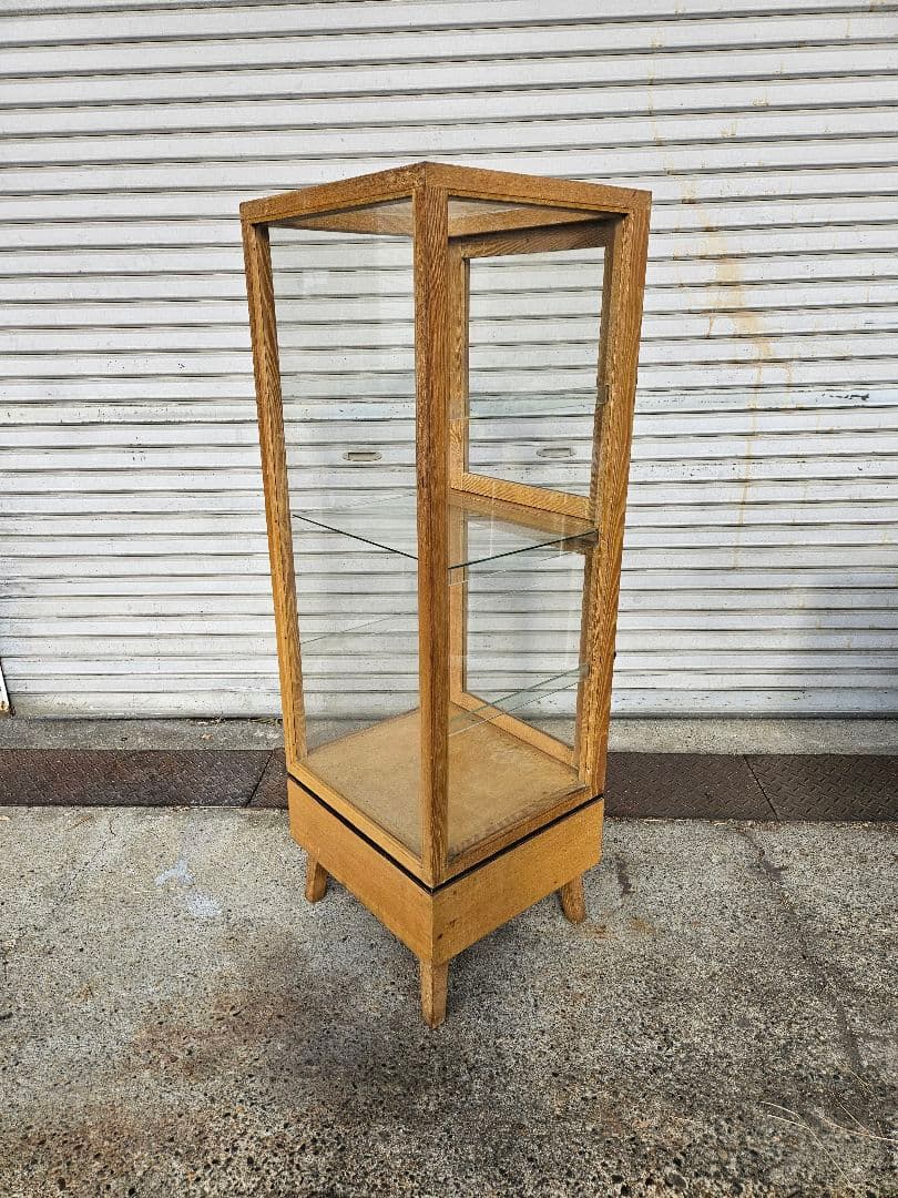 ヴィンテージ ガラスのパンケース 陳列 ショーケ－ス 飾り棚 店舗什器 無垢材