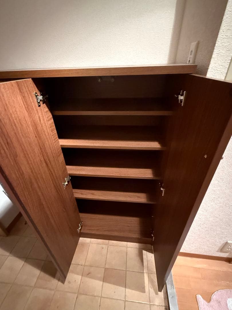 ブラウン シューズラック 5段棚付き