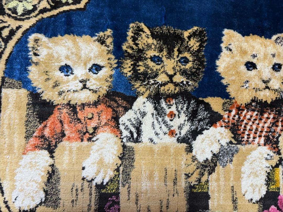 ヴィンテージラグ　6匹の猫デザイン イタリア製