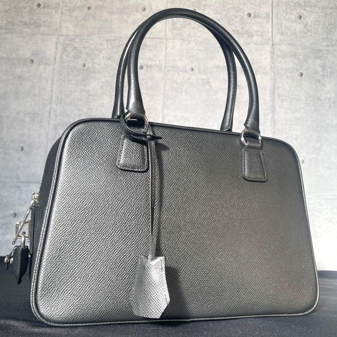 専用品WAKO 銀座和光 サフィアーノ ブラック シルバー金具ハンドバッグ