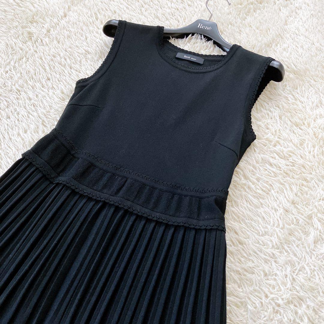 美品✨2020 Rene スカラップフリル ニットワンピース プリーツ 34 黒