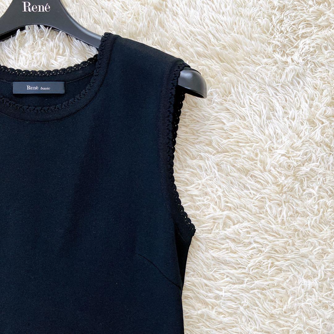 美品✨2020 Rene スカラップフリル ニットワンピース プリーツ 34 黒