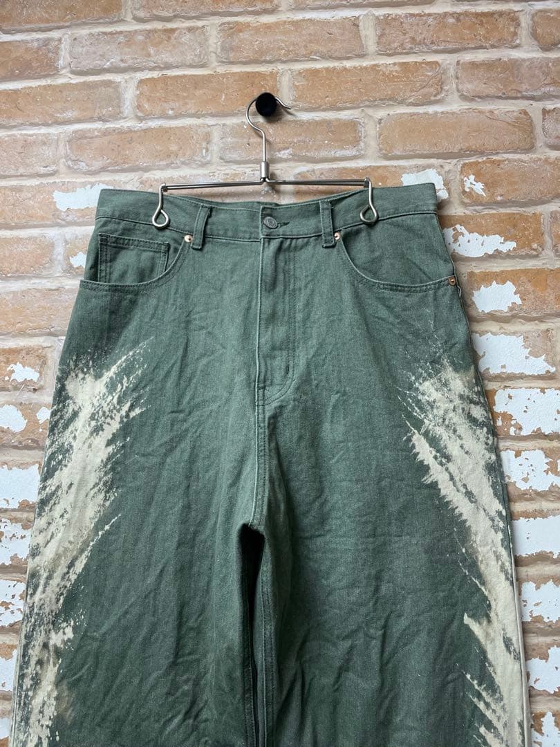 ブリーチデニム　デニム　バギーデニム　カーキ　ワイドデニム　y2k グランジ