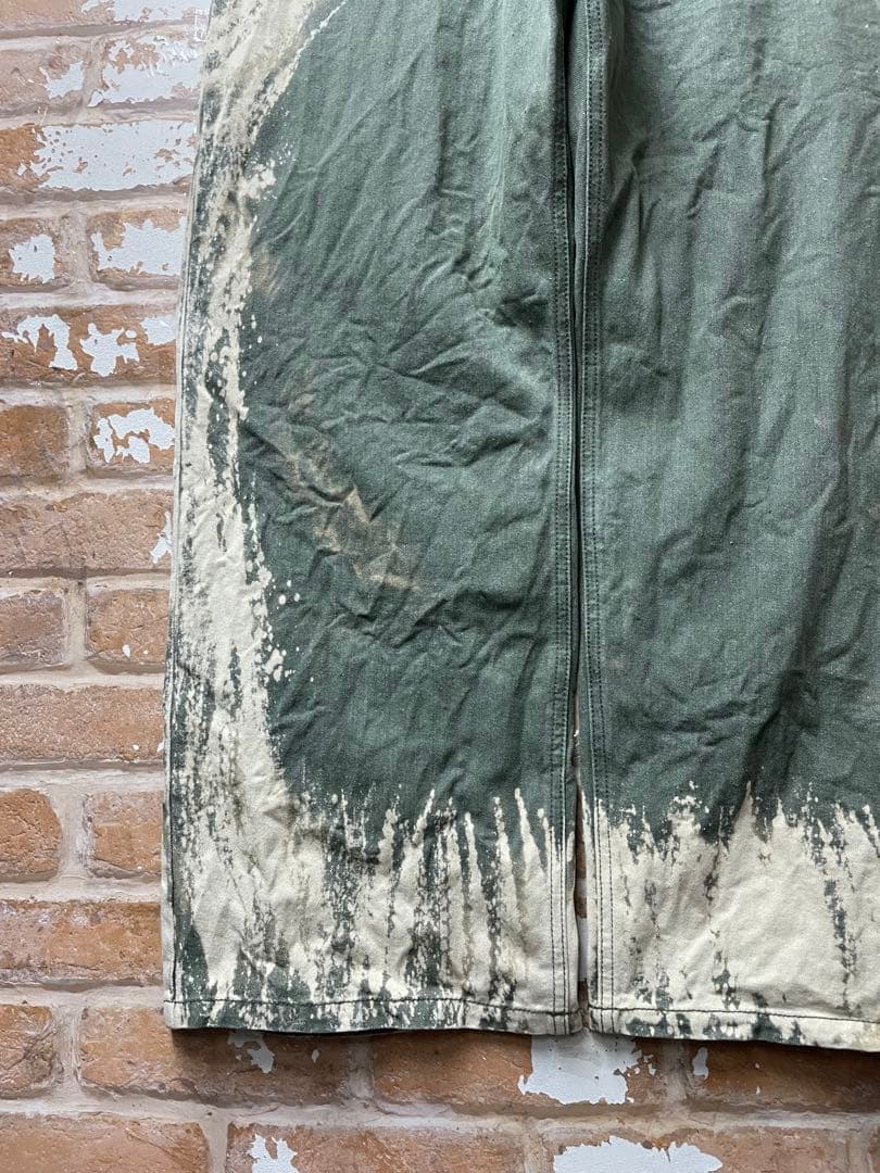 ブリーチデニム　デニム　バギーデニム　カーキ　ワイドデニム　y2k グランジ