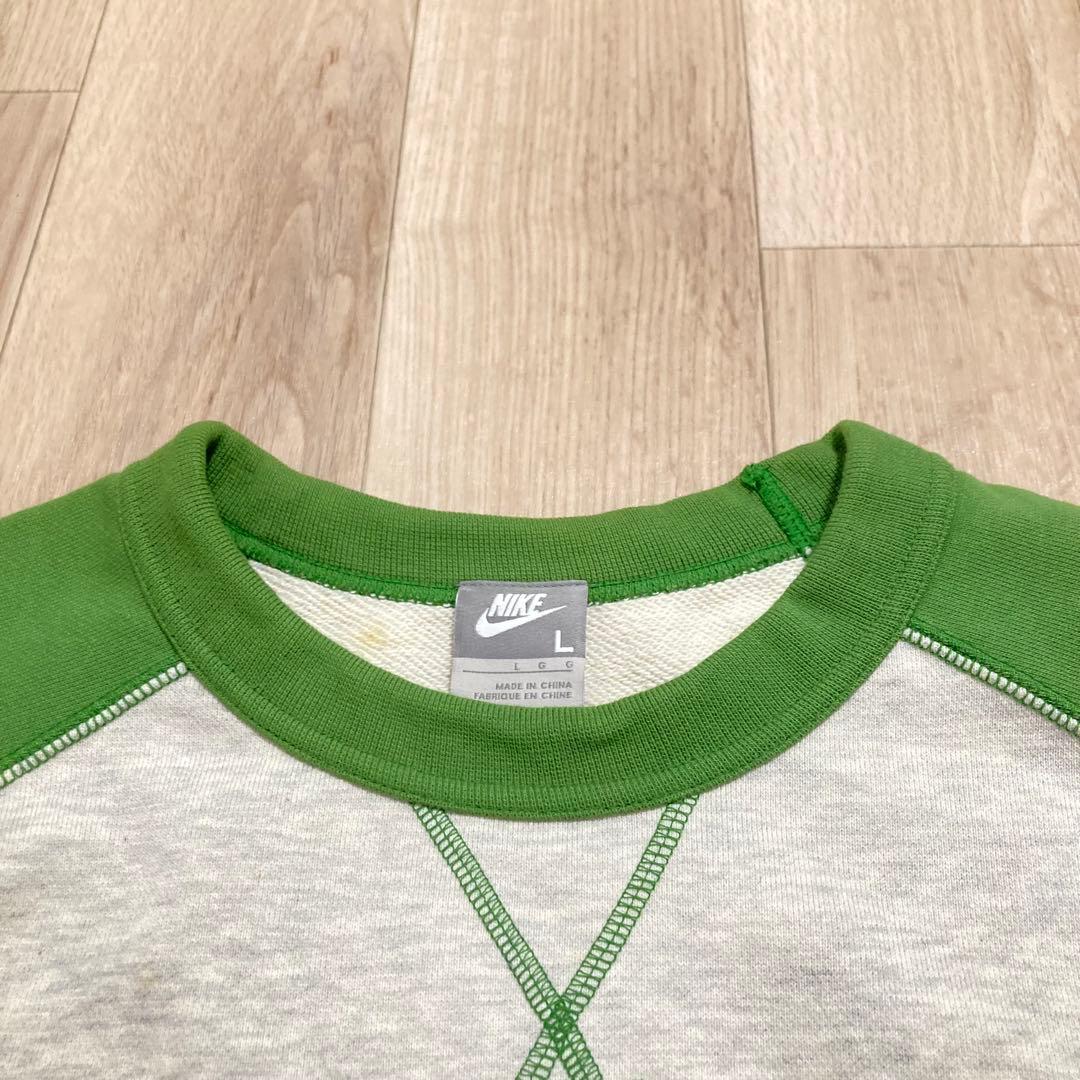 00s NIKE ゴツナイキロゴ刺繍ラグランスウェット 表記L 銀タグ　カマボコ