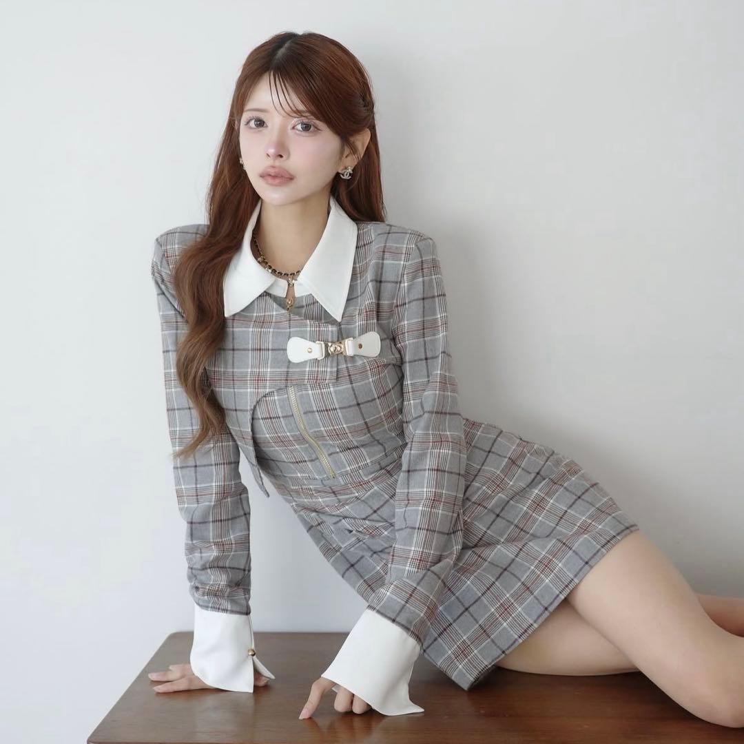 ♡ Randy タータンチェックアシンメトリーバックルワンピース XS