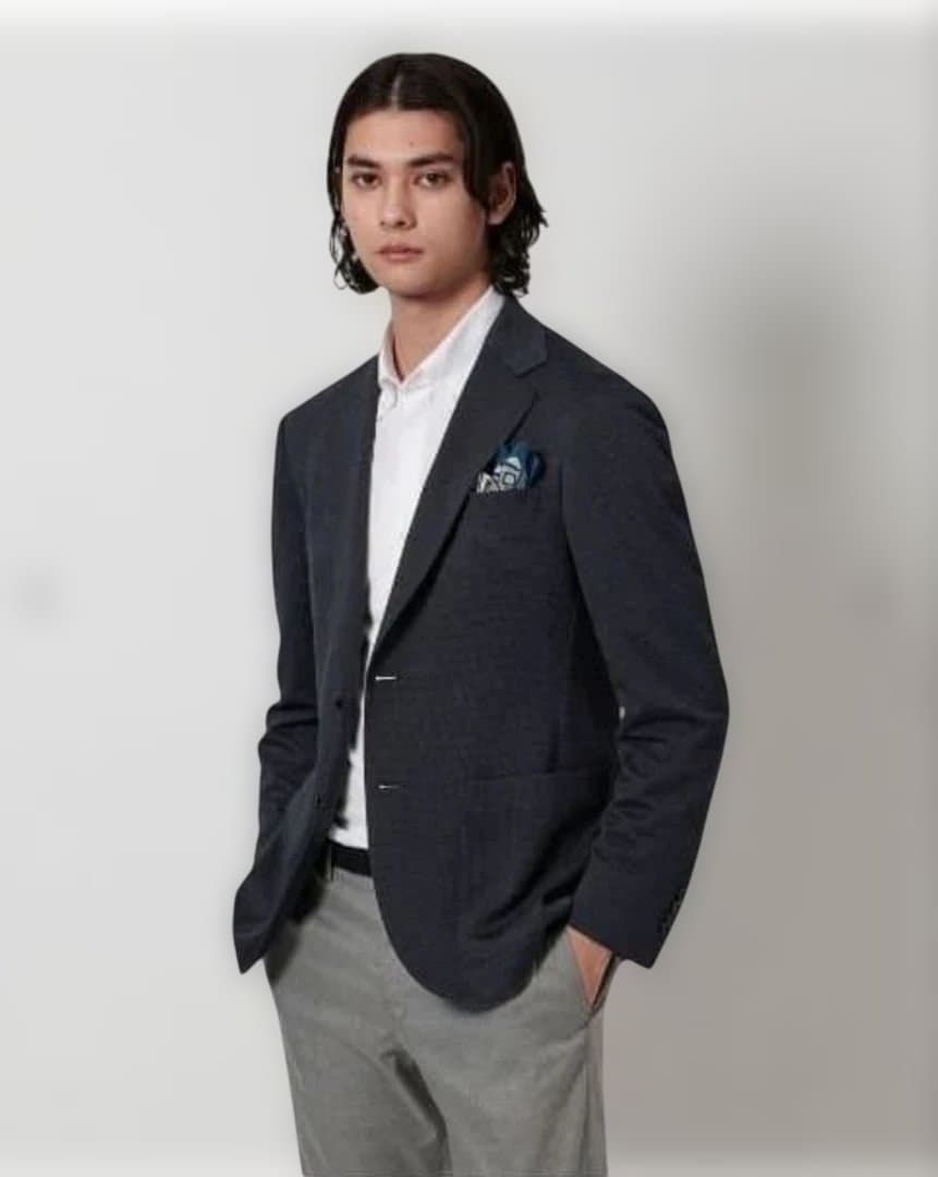 ハウンドトゥース テーラードジャケット48 ネイビー