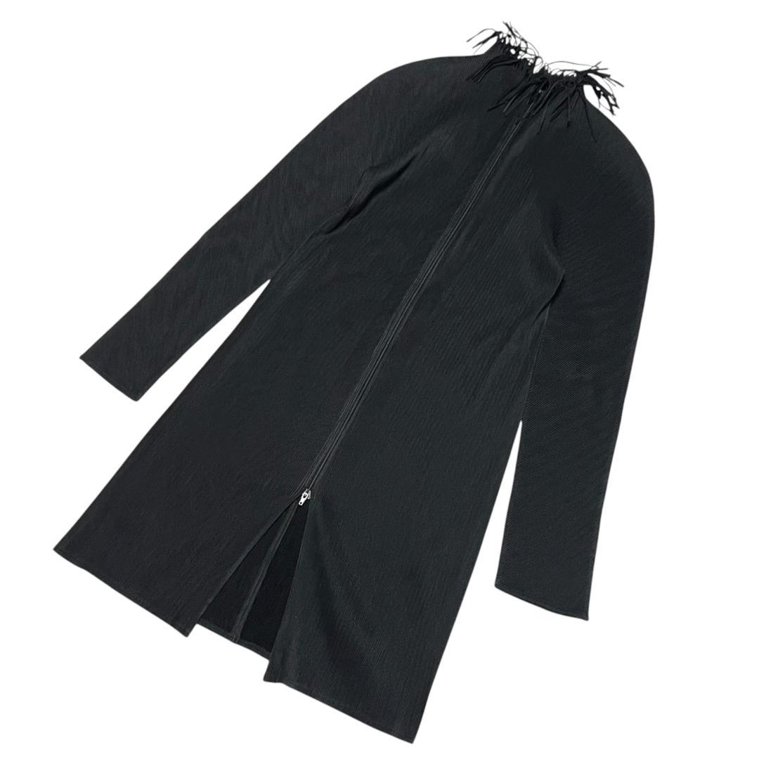 【美品】プリーツプリーズ 長袖 ジップ ワンピース 3 フリンジ 黒 ブラック