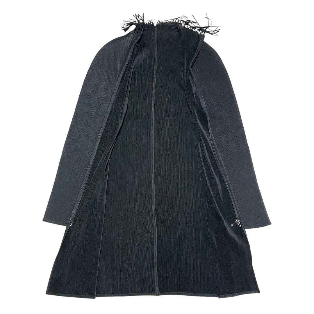 【美品】プリーツプリーズ 長袖 ジップ ワンピース 3 フリンジ 黒 ブラック