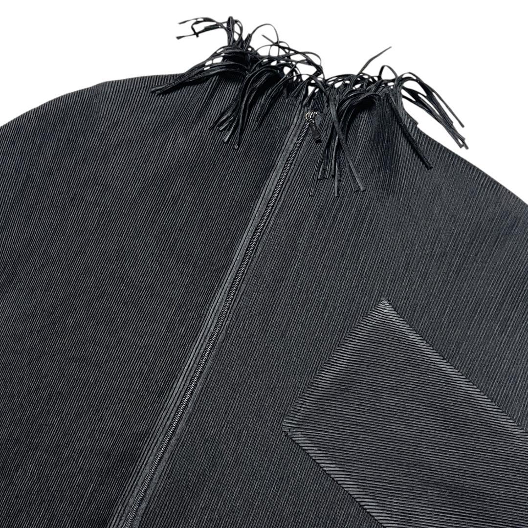 【美品】プリーツプリーズ 長袖 ジップ ワンピース 3 フリンジ 黒 ブラック