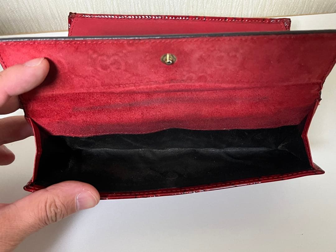 GUCCI ラブリーハート エナメル GG ゴールド金具 長財布