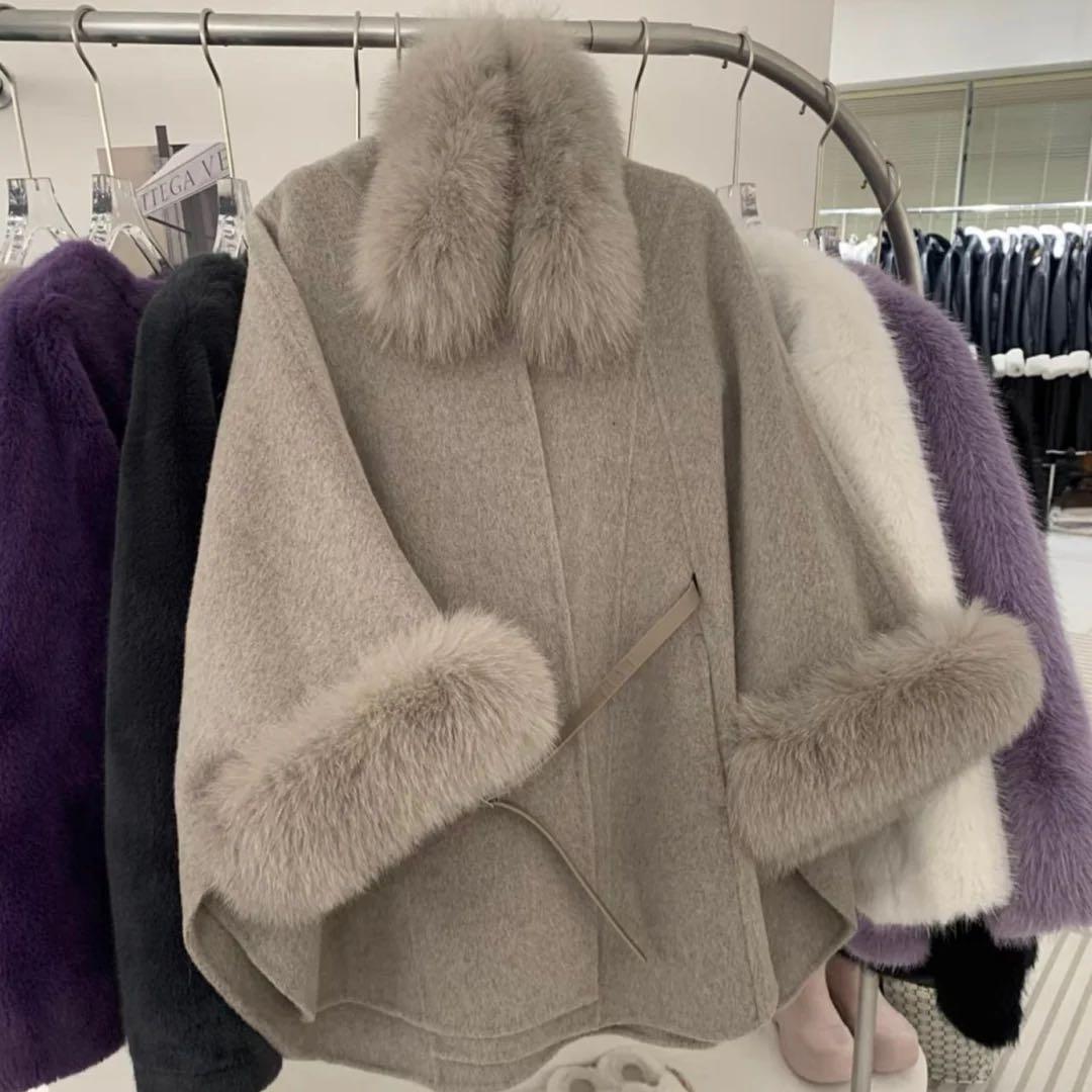 Torugato ふきちゃんのコラボ　ウールファーポンチョ グレージュ