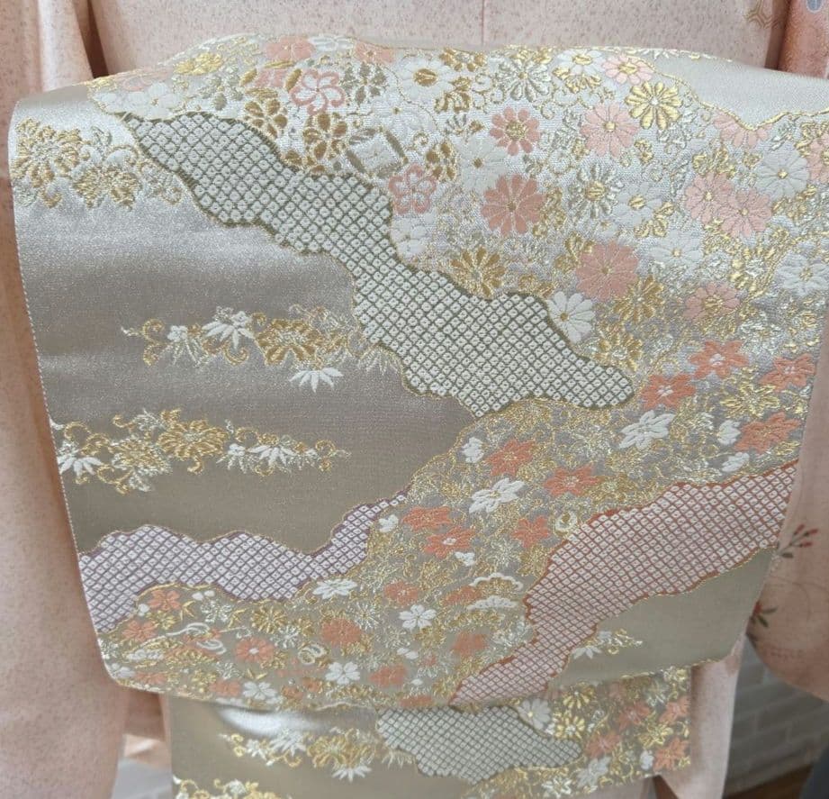 訪問着4点フルセット、着物、袋帯、帯締め、帯揚げ トールサイズ対応