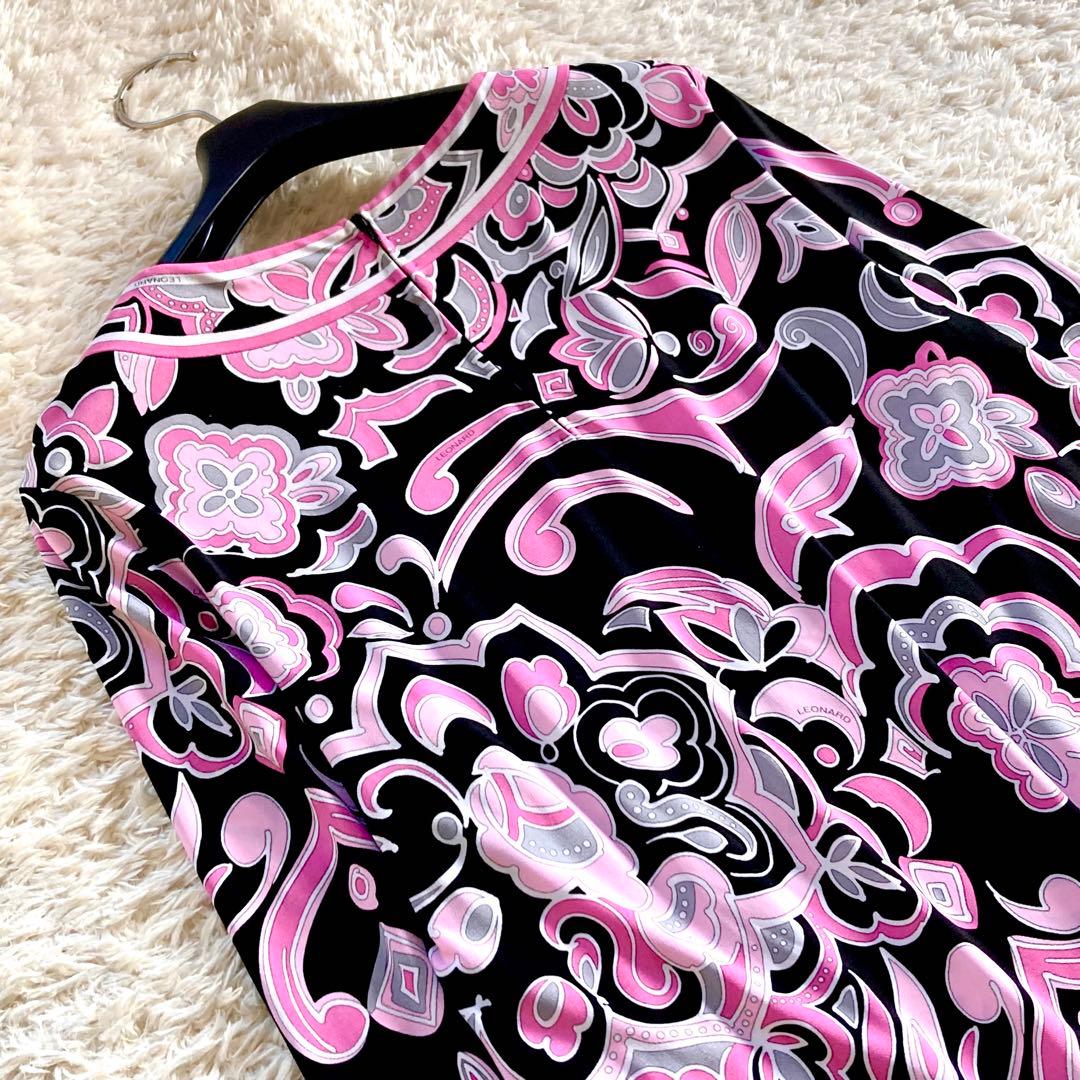 【現行タグ】レオナール カンカン チュニック フラワートリム 花柄 幾何学模様