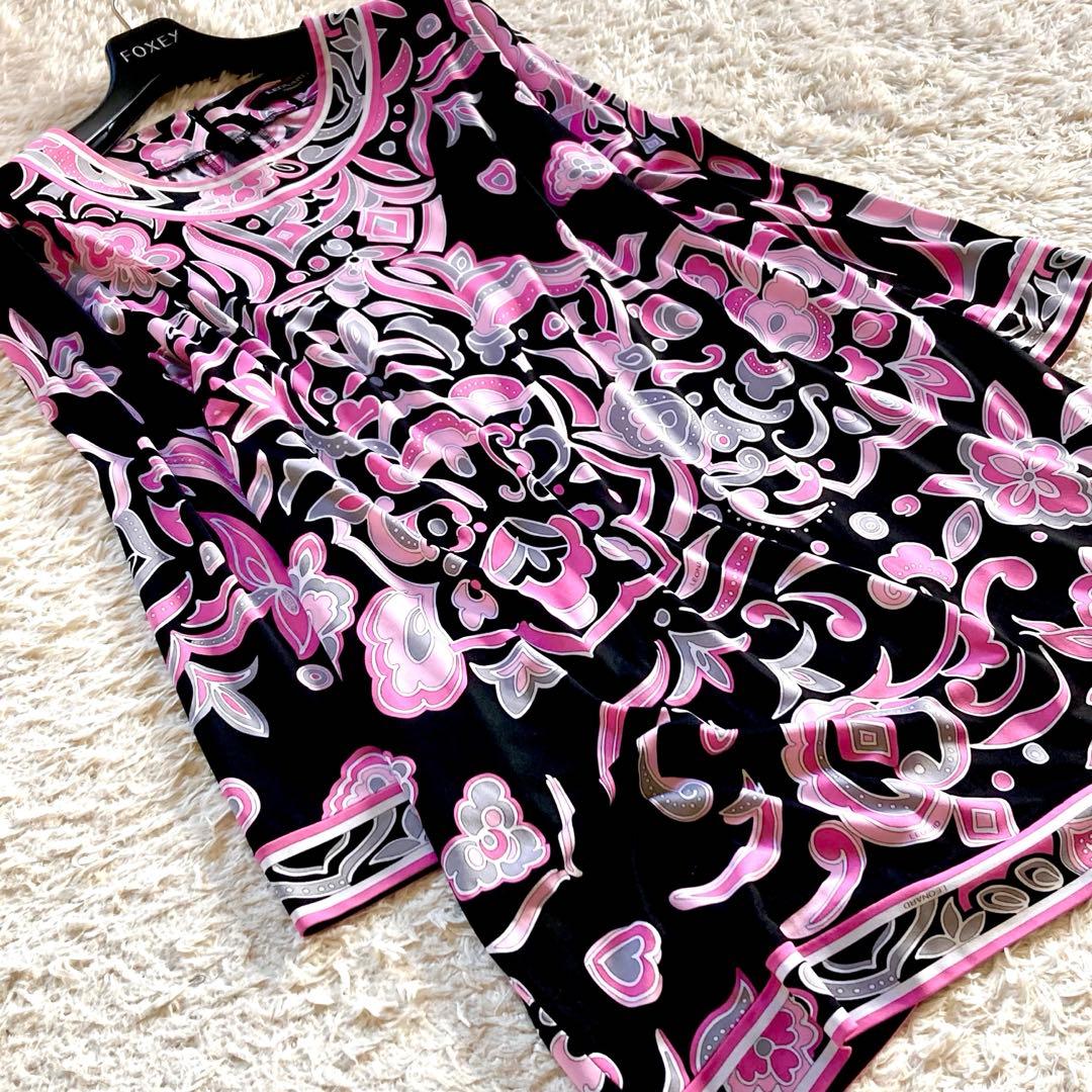 【現行タグ】レオナール カンカン チュニック フラワートリム 花柄 幾何学模様