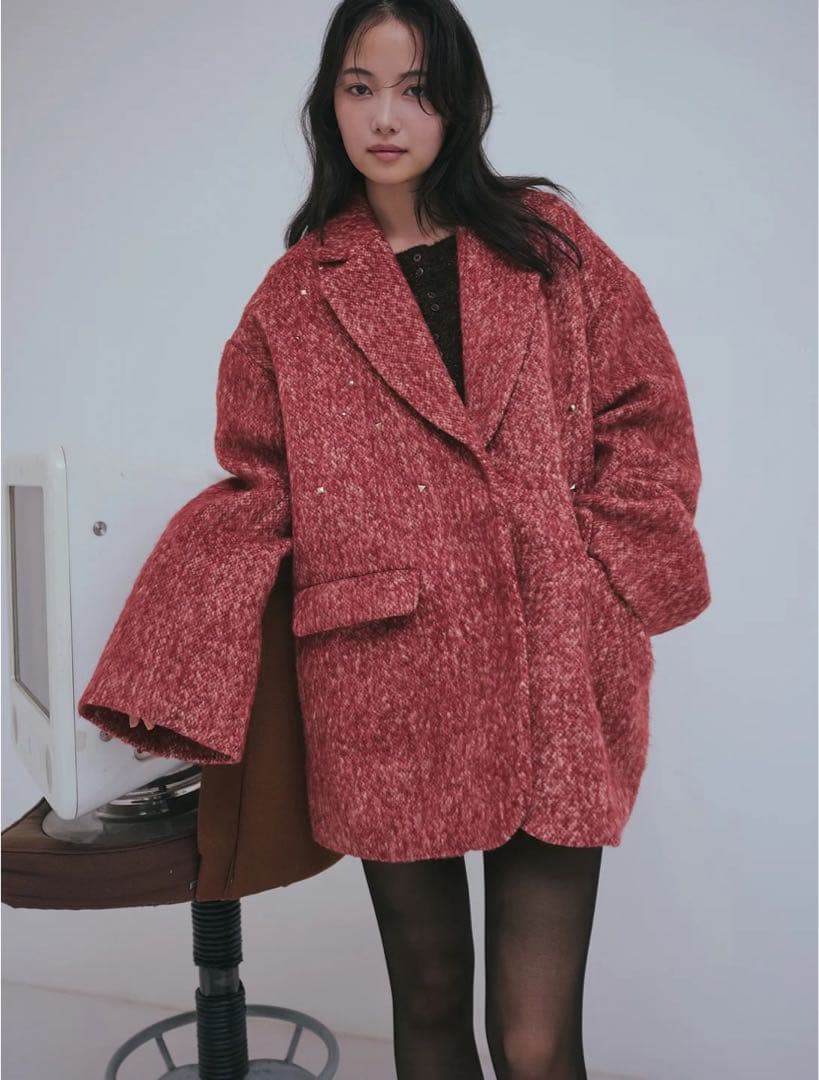 ジャケット・アウター Andequal shaggy studs coat jacket