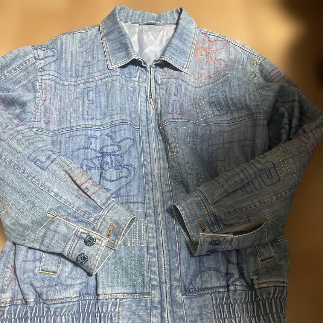 アンジェロ刺繍入りライトブルーデニムジャケットLL