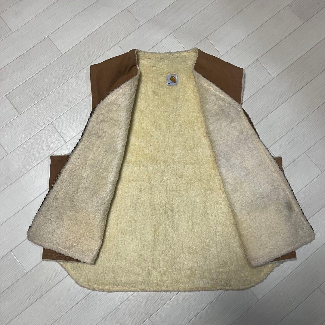 80s Carhartt ダック地ベスト 裏ボア 2XL