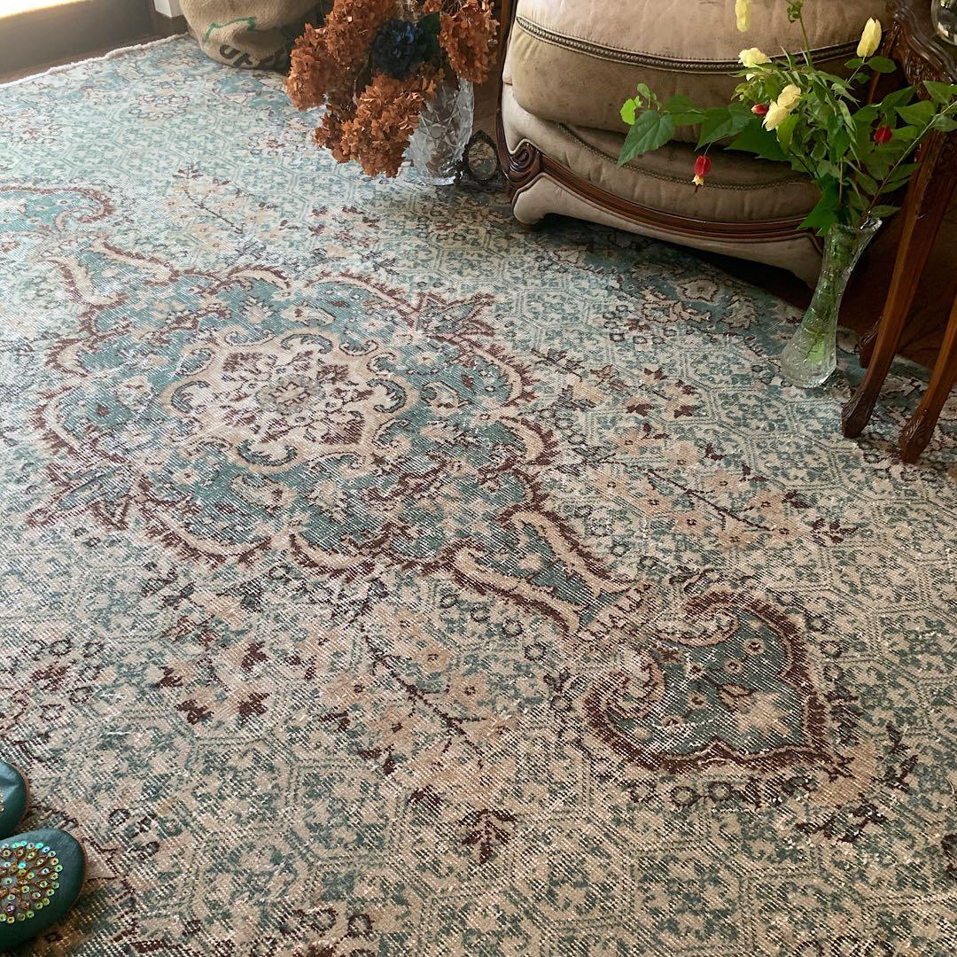 超大判　269×150宝石メダリオン　ピーコックグリーン　トルコヴィンテージラグ