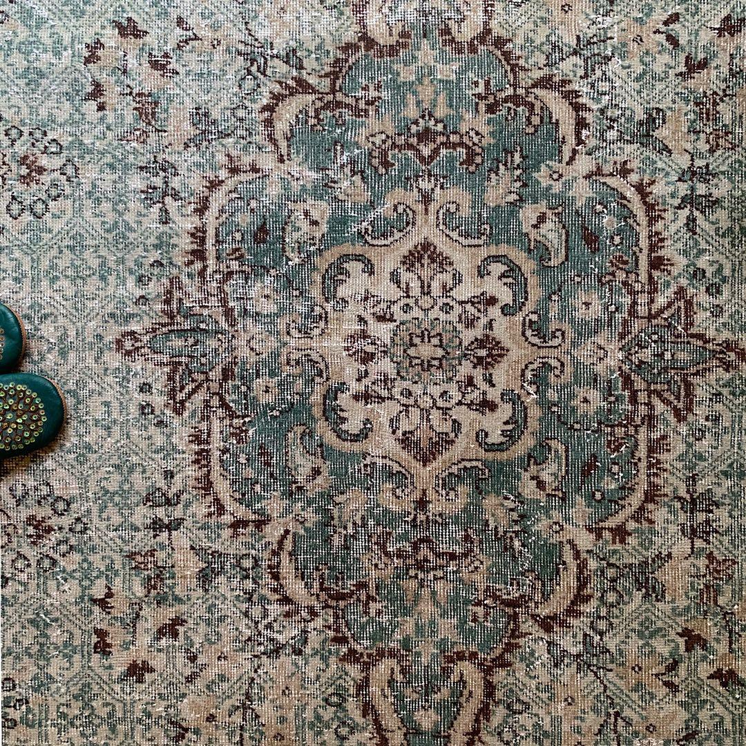 超大判　269×150宝石メダリオン　ピーコックグリーン　トルコヴィンテージラグ