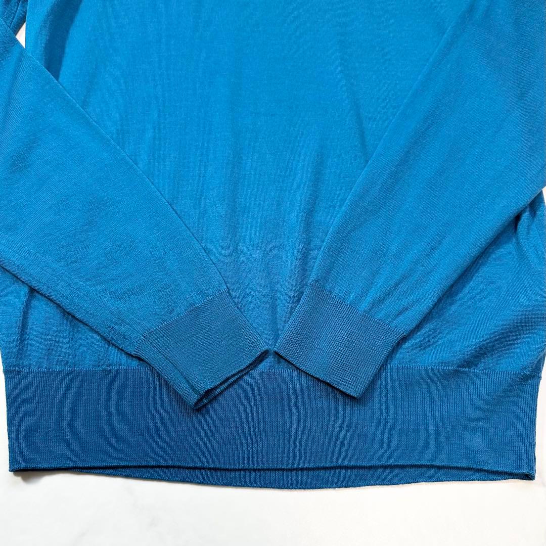 希少色 現行◎ジョンスメドレー モックネックセーター ウール メンズ ブルー M