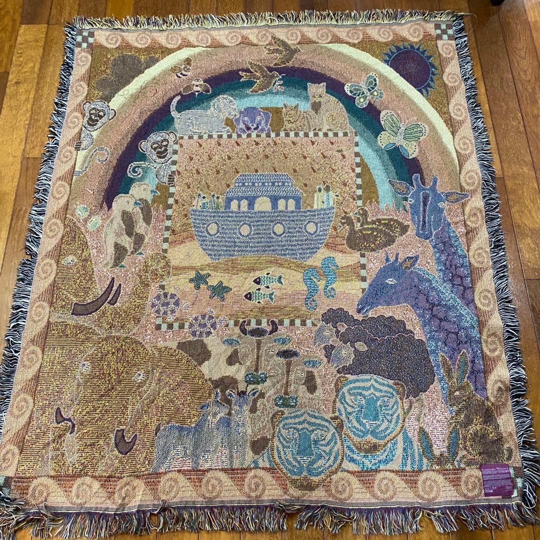 【90s】USA製 vintage ラグマット　動物大集合　可愛い　アートく芸術