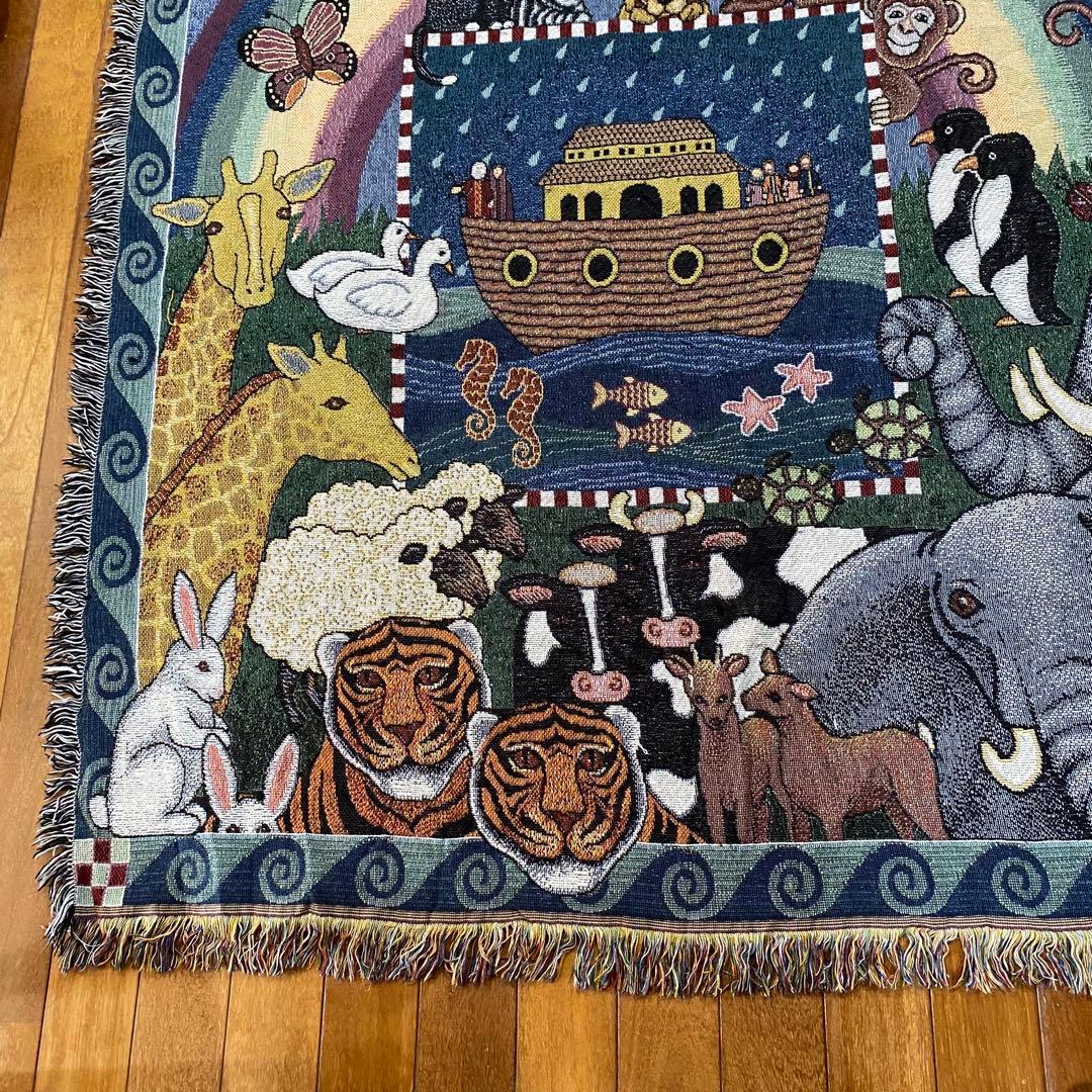 【90s】USA製 vintage ラグマット　動物大集合　可愛い　アートく芸術