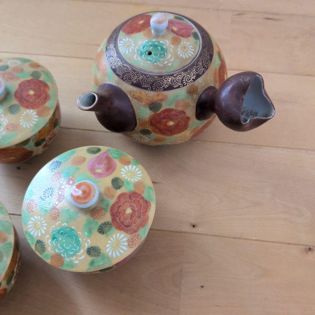 茶道具セット 花柄 陶器製 6点 九谷焼