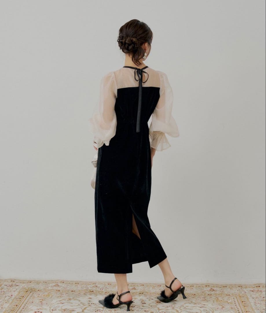 chico 配色シースルータイトロングドレス/オケージョン