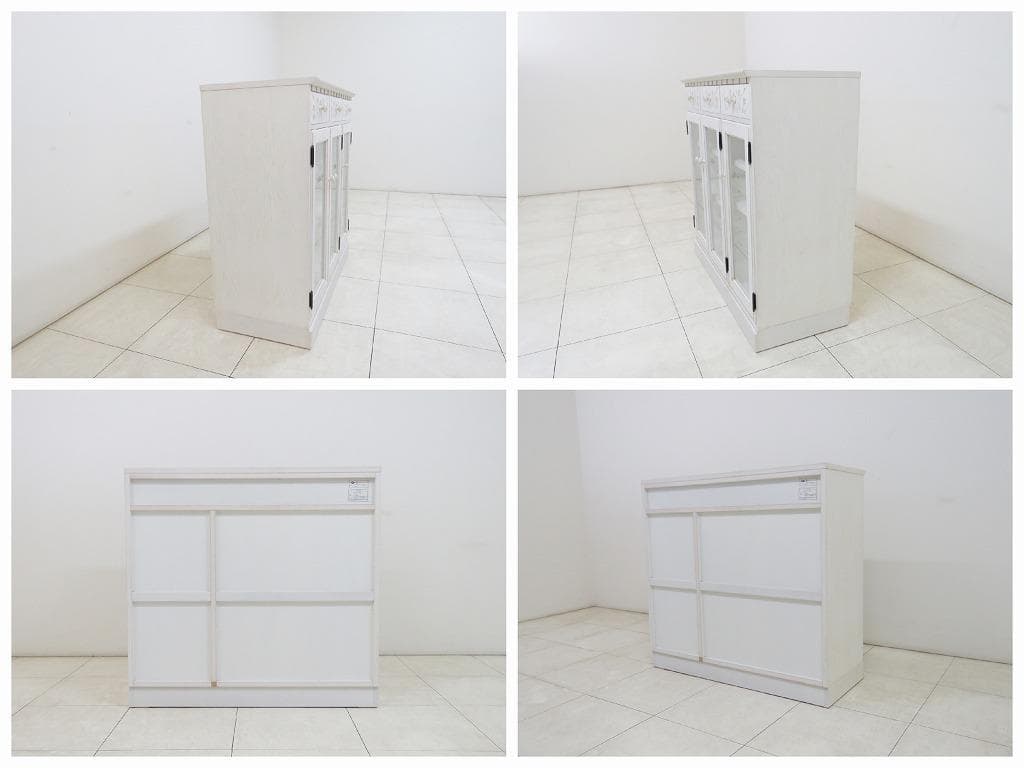 こなまる様 葉山ガーデン サイドボード 花彫刻 特注 白塗装 キャビネット食器棚