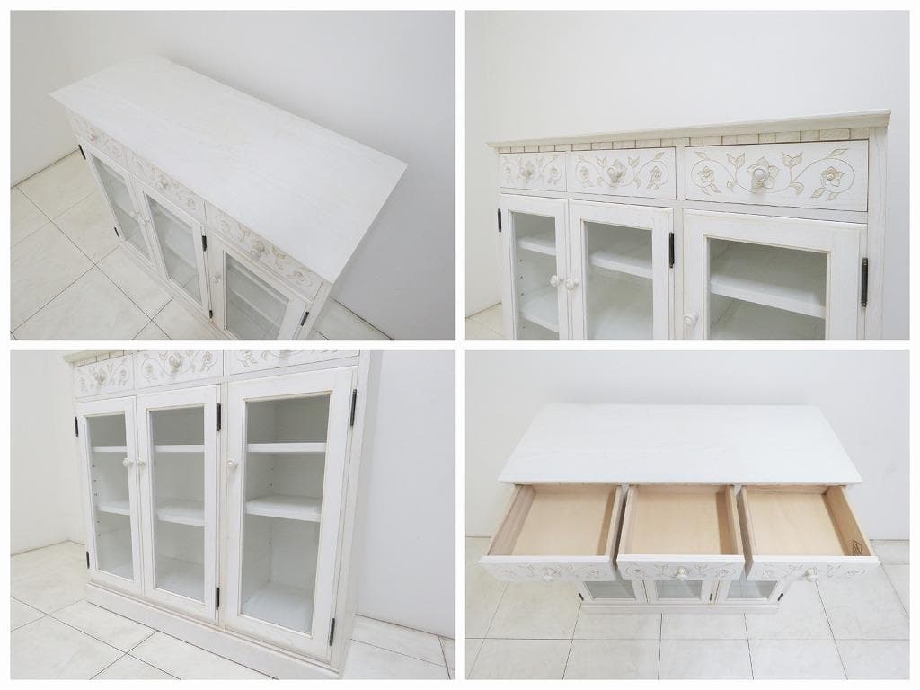 こなまる様 葉山ガーデン サイドボード 花彫刻 特注 白塗装 キャビネット食器棚